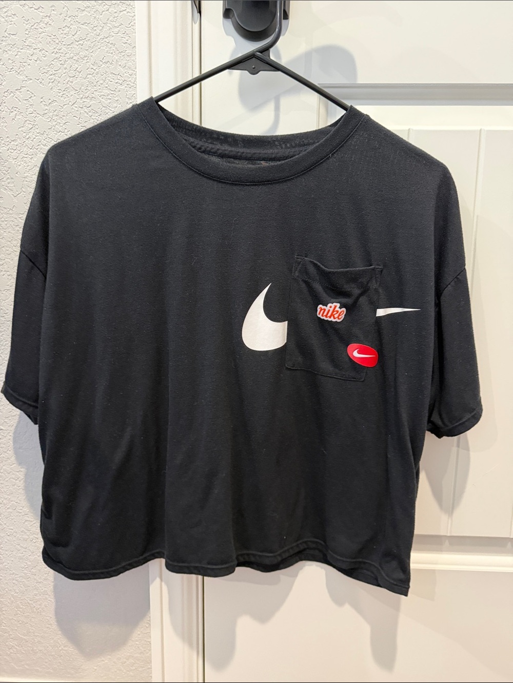 Nike Black Tee with White Swoosh and Red Accents